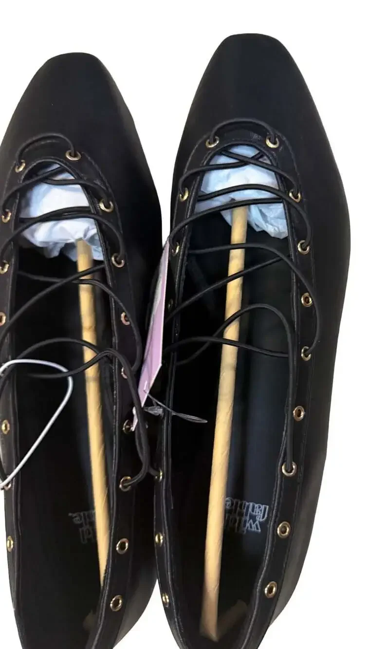 Wild Fable Black Lace-Up Pointed Toe Ballet Flats